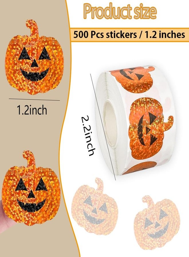 Hrnsnails 500Pcs Halloween Pumpkin Stickers Roll - Laser Pumpkin Face Shape Self-Adhesive Stickers,Orange Sparkly Waterproof Decals for Halloween Party Envelope Scrapbook Decor - Image 5